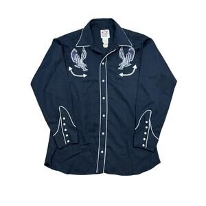 VTG H-Bar-C Ranchwear Eldorado Double Eagle Western Pearl Snap Shirt BLK 16.5